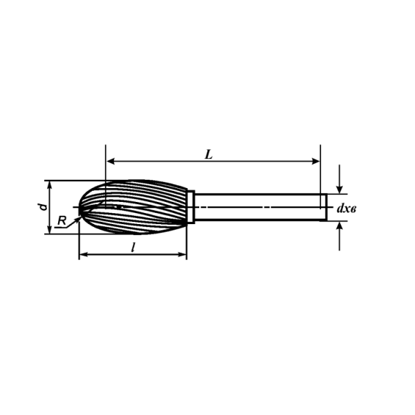 Борфреза овальная тип E(d=6, l=10, L=50, dхв=6, ВК8), ГОСТ Р 52780-2007 - купить в Самаре и Тольятти. 