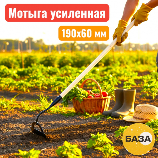Мотыга стальная усиленная, 190х60х1430 мм, деревянный черенок Сибртех (62283) - купить в Самаре и Тольятти. 