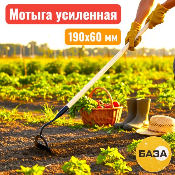 Мотыга стальная усиленная, 190х60х1430 мм, деревянный черенок Сибртех (62283) - купить в Самаре и Тольятти. 