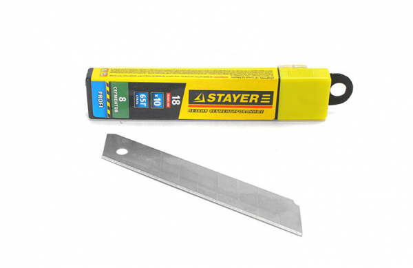 Лезвия STAYER "PROFI" сегментированные, 18 мм, 10 шт, в боксе (0915-S10) - купить в Самаре и Тольятти. 
