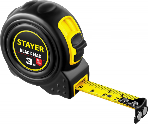 Рулетка  с двумя фиксаторами, 3 м х 16 мм, STAYER BlackMax  - купить в Самаре и Тольятти. 