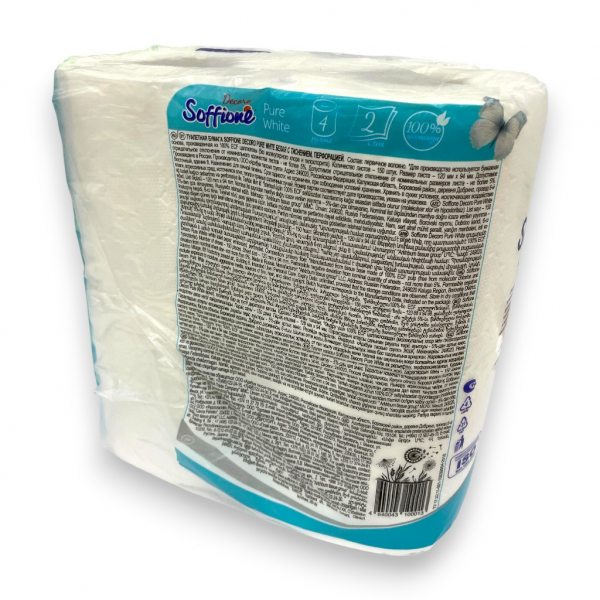 Туалетная бумага SOFFIONE Pure White, 2-х слойная (уп. 4шт.) - купить в Самаре и Тольятти. 