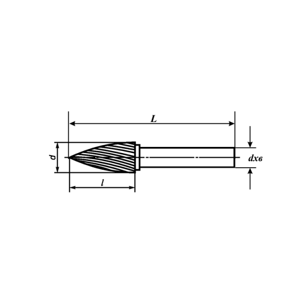 Борфреза сфероконическая заостренная тип G(d=3, l=13, L=50, dхв=3, ВК8), ГОСТ Р 52780-2007 - купить в Самаре и Тольятти. 